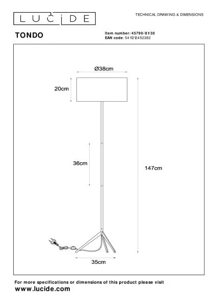 Lucide TONDO - Stehlampe - Ø 38 cm - 1xE27 - Schwarz - technisch